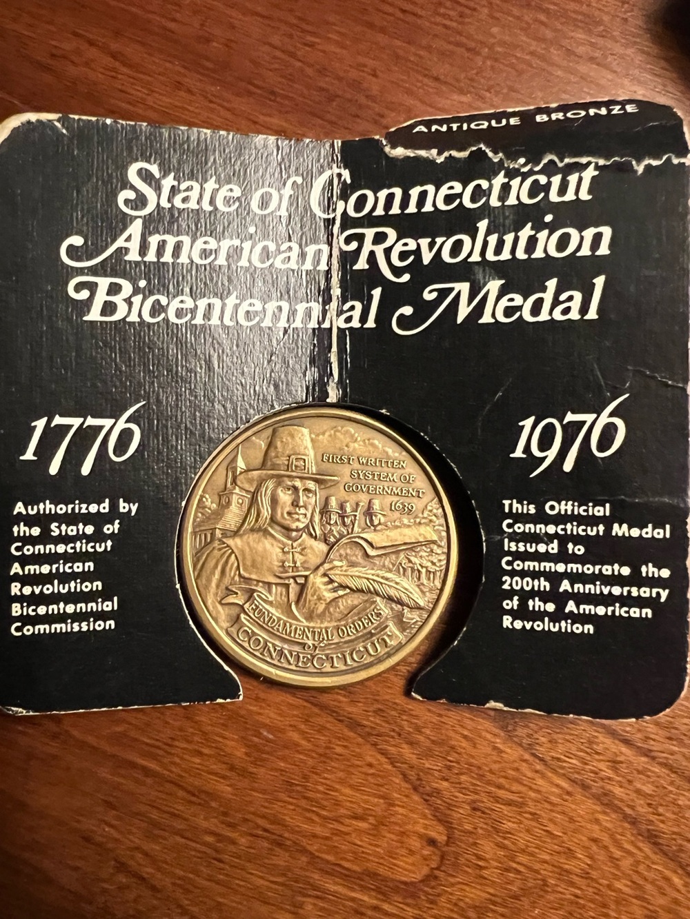 Connecticut American Revolution Bicentennial Medal Antiqie Bronze